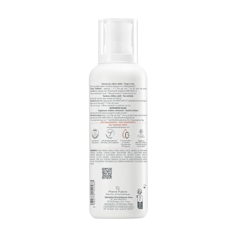 Dos du flacon blanc. Informations textuelles, code QR et logos. Fabricant: Pierre Fabre.