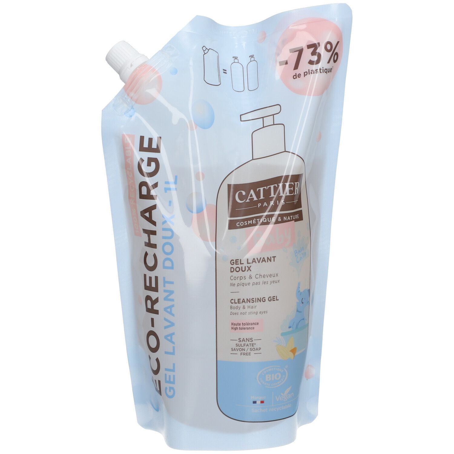 Cattier Gel lavant doux Bio Bébé Éco-recharge