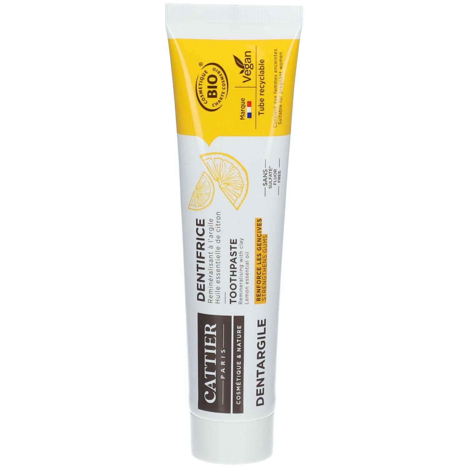 Cattier Dentargile Dentifrice reminéralisant à l'argile Citron Bio
