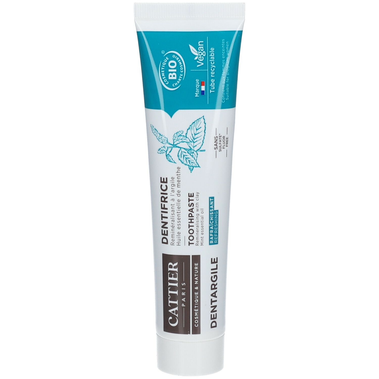 Cattier Dentargile Dentifrice reminéralisant à l'argile Menthe Bio