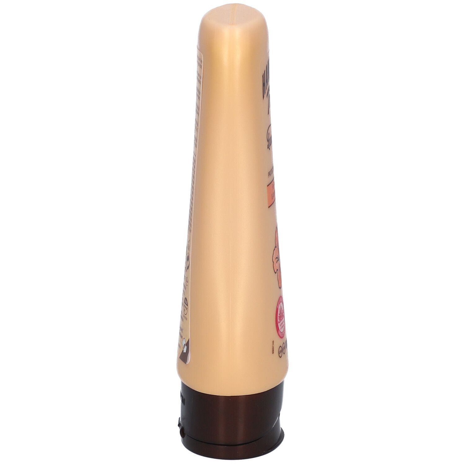 Seite einer hellbeigen Flasche Hawaiian Tropic Luminosity Sonnenschutzlotion.