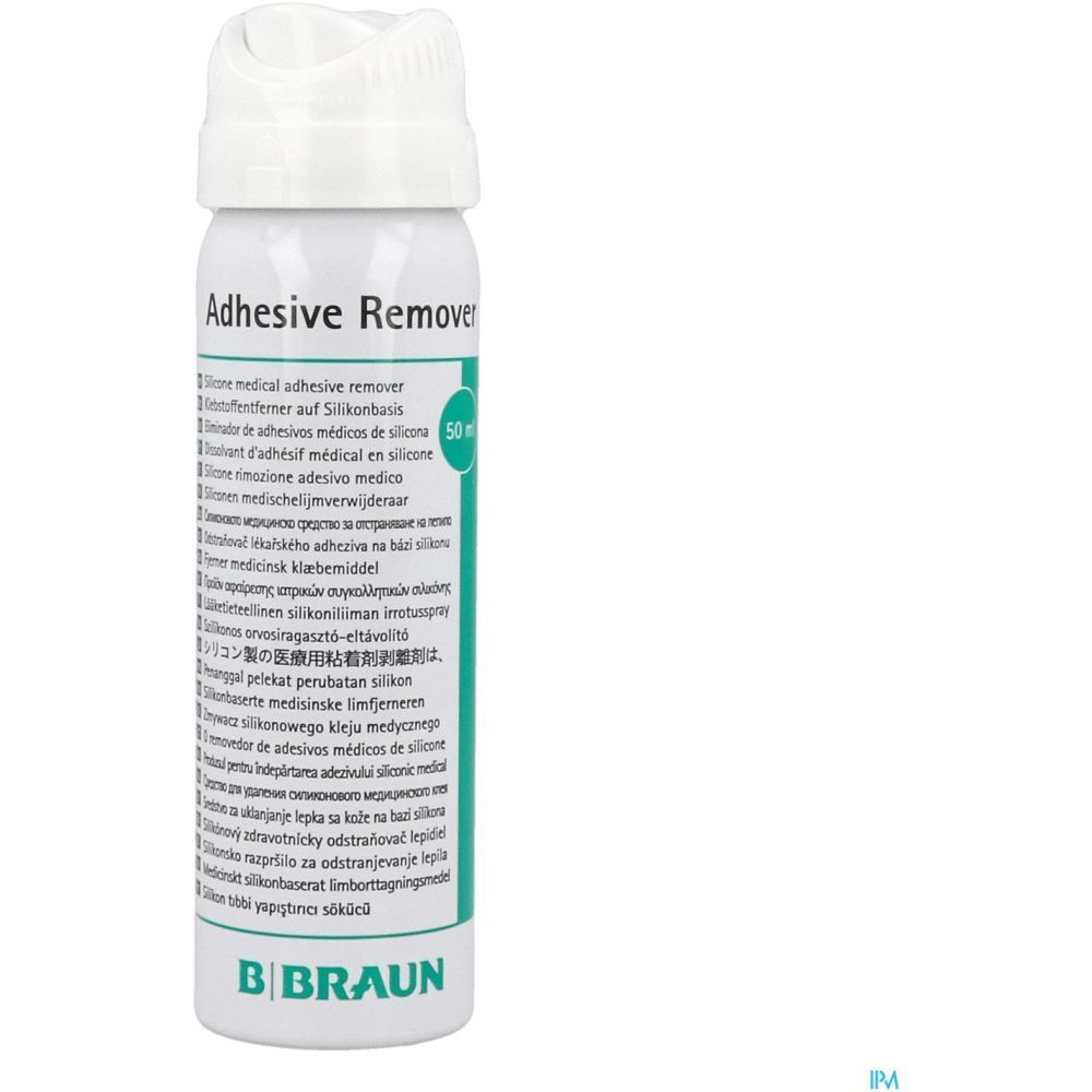 B. Braun, dissolvant adhésif en spray. Inscription: Adhesive Remover, 50 ml.