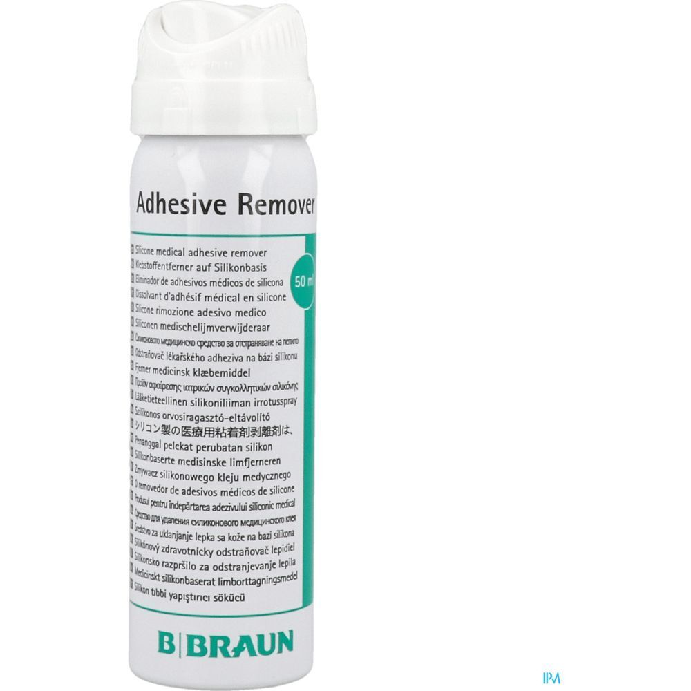 B. Braun, dissolvant adhésif en spray. Inscription: Adhesive Remover, 50 ml.