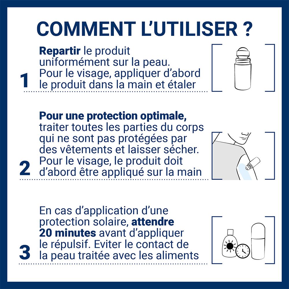 Instructions: Appliquer uniformément. Pour le visage, appliquer dans la main. Pour une protection optimale, traiter toutes les parties.
