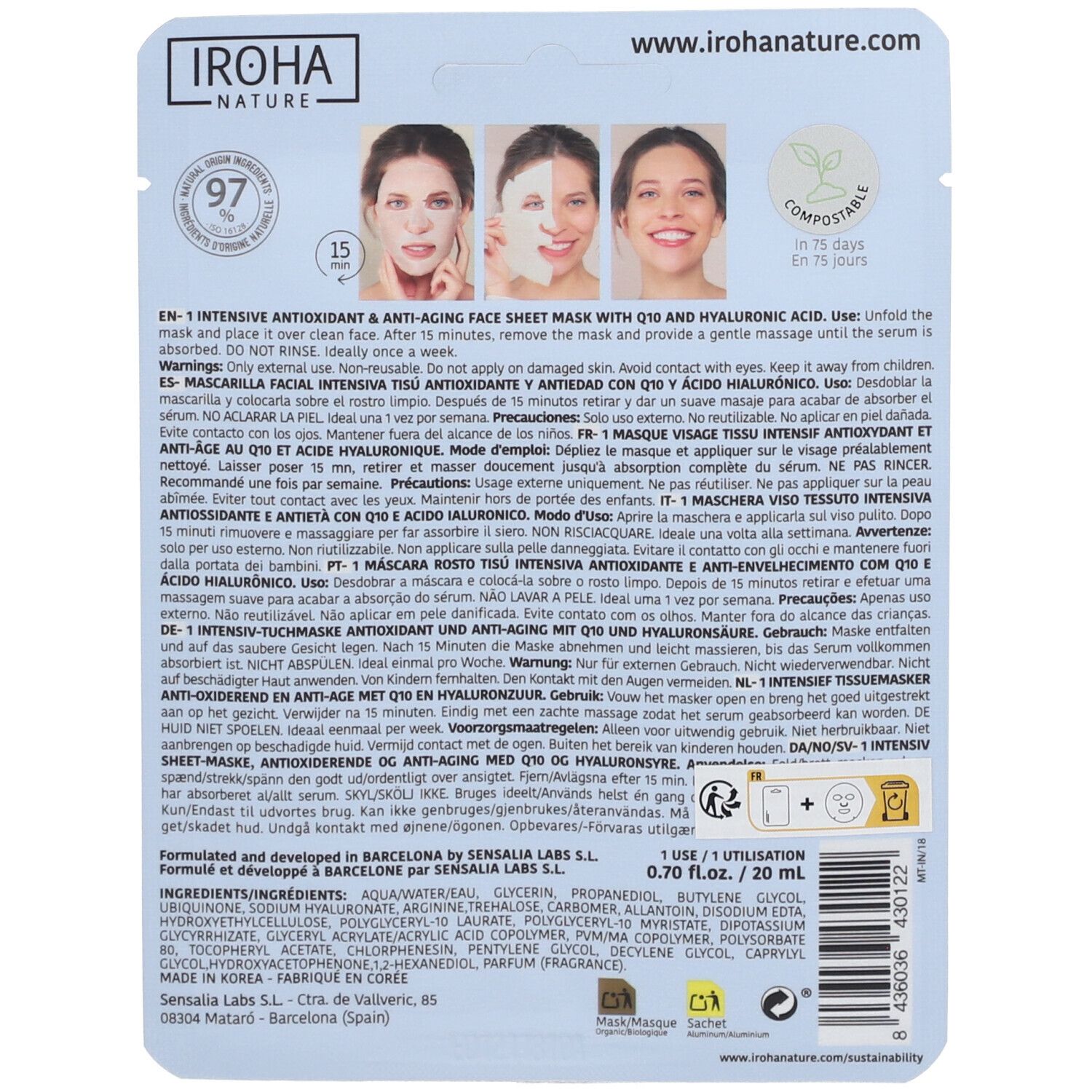 IROHA NATURE Antioxidations- und Anti-Aging-Maske Q10