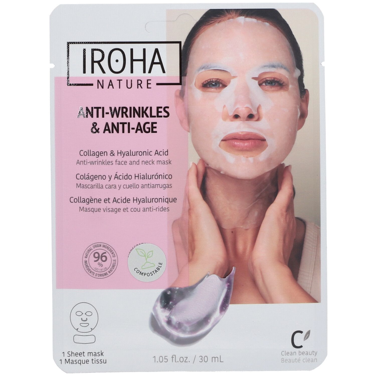 IROHA NATURE Anti-Aging-Folienmaske für Gesicht und Hals - Kollagen