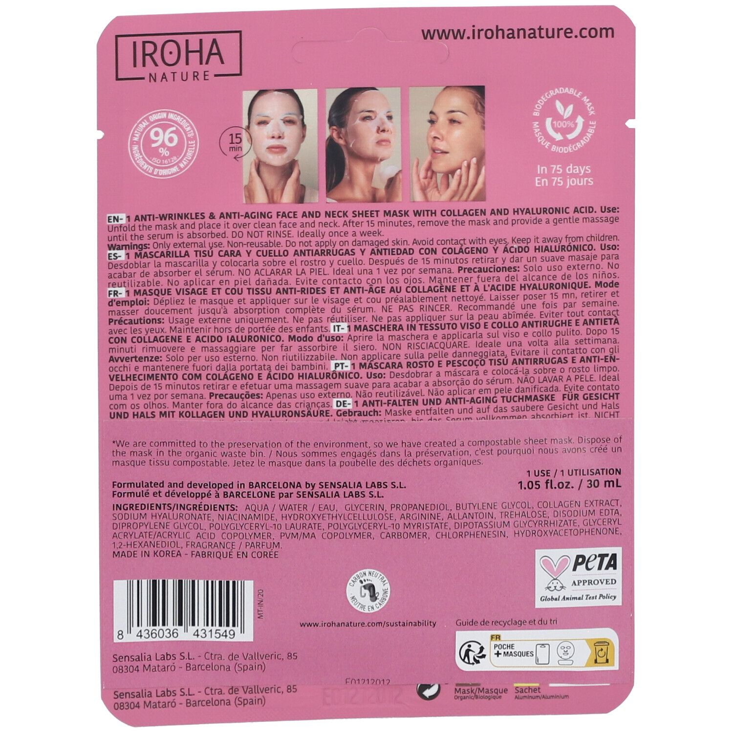 Iroha Masq Tissu A/Age Collagen 30 ml Gesichtsmaske