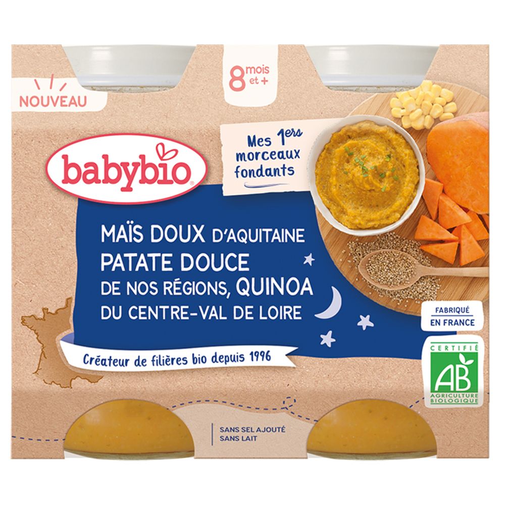 Babybio Maïs Doux D'aquitaine Patate Douce DE NOS Régions Quinoa DU Centre-Val DE Loire dès 8 mois