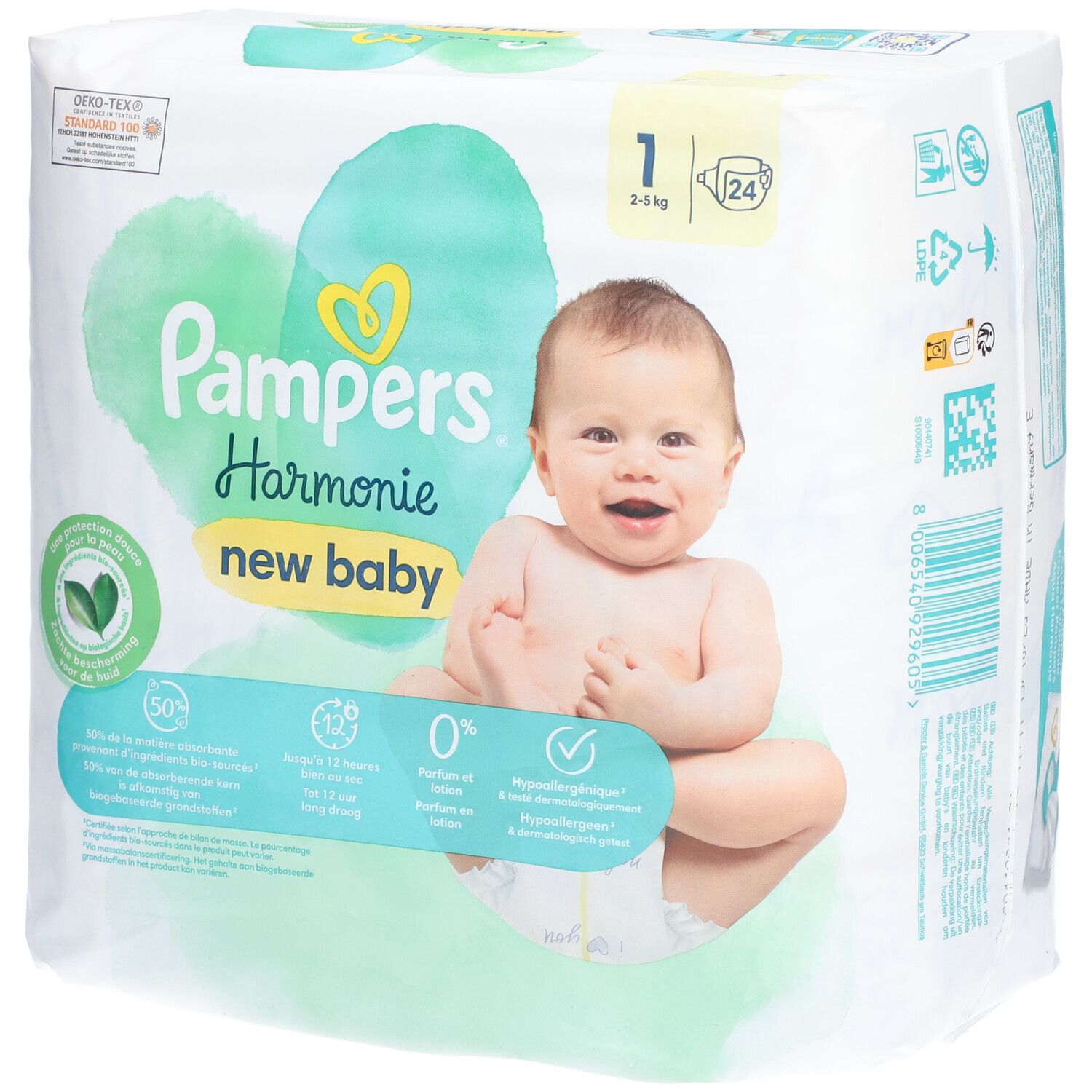 Pampers Harmonie NEW Baby - Couche à base de coton et fibres végétales. Taille 1, 2 kg à 5