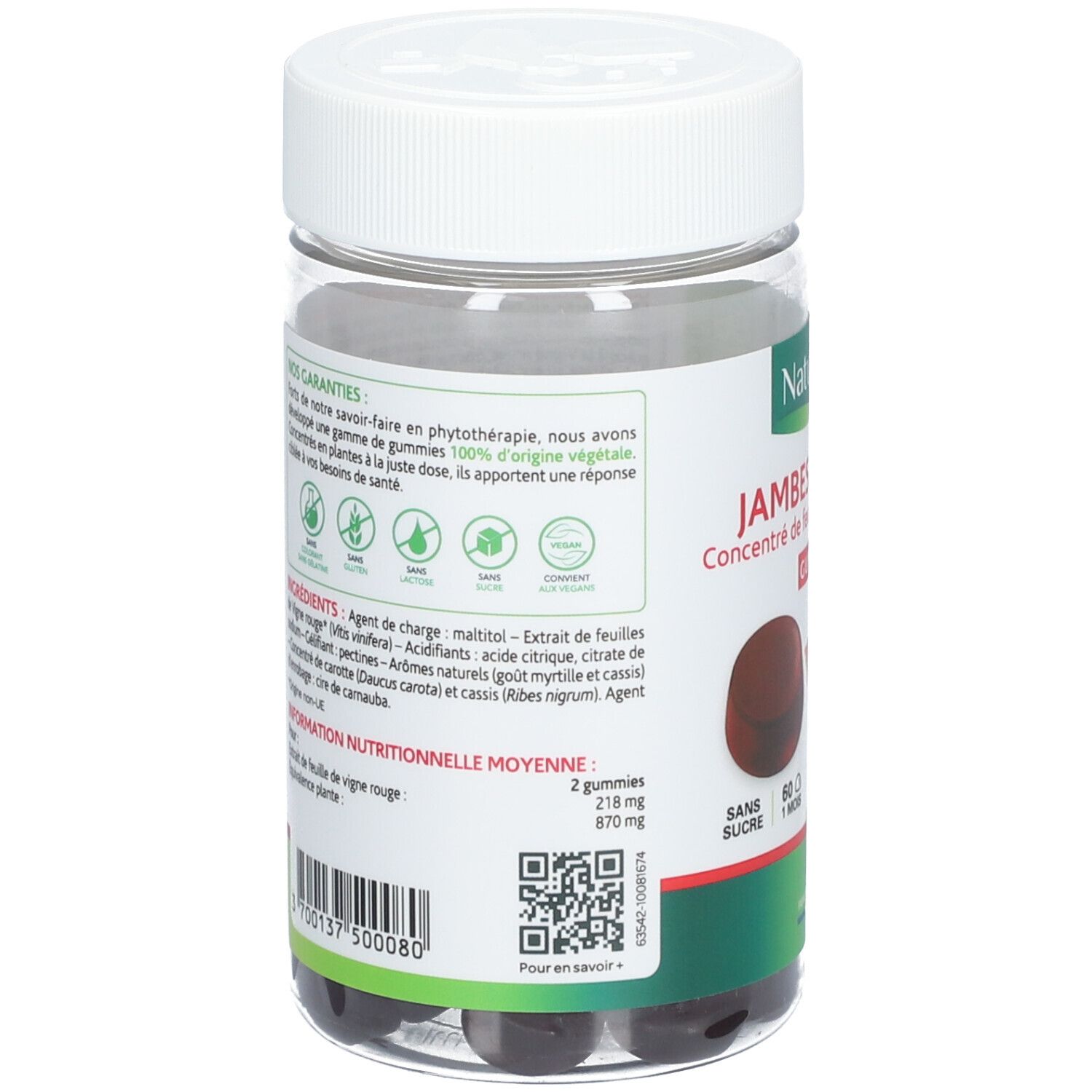 Rückseite der Dose mit Text. Zutatenliste, Nährwertangaben, QR-Code. Naturland-Logo und Zertifizierungen.
