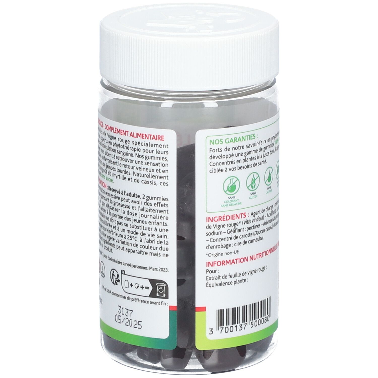Rückseite der Dose mit Text. Enthält Informationen zu Inhaltsstoffen, Dosierung und Haltbarkeit. Naturland-Logo.
