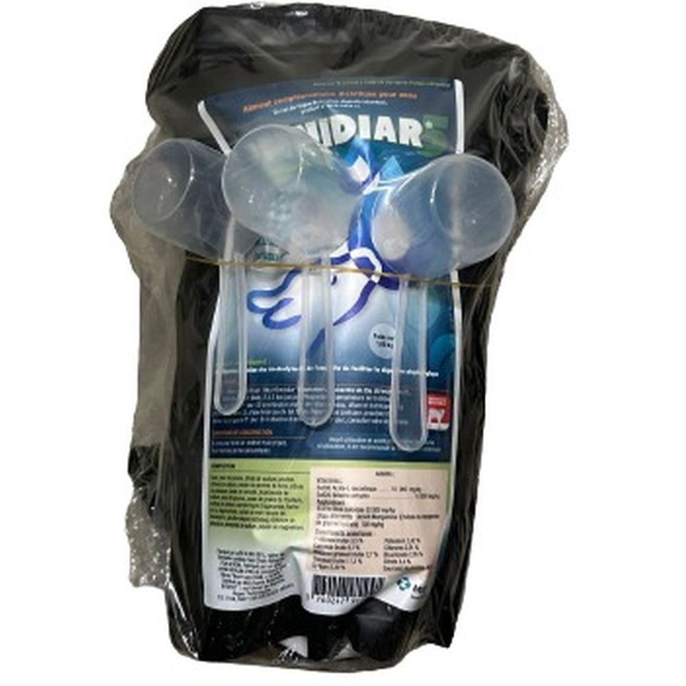 Emballage de MSD Omnidiar®. Contient un sachet, des cuillères doseuses. Informations produit et logo imprimés.
