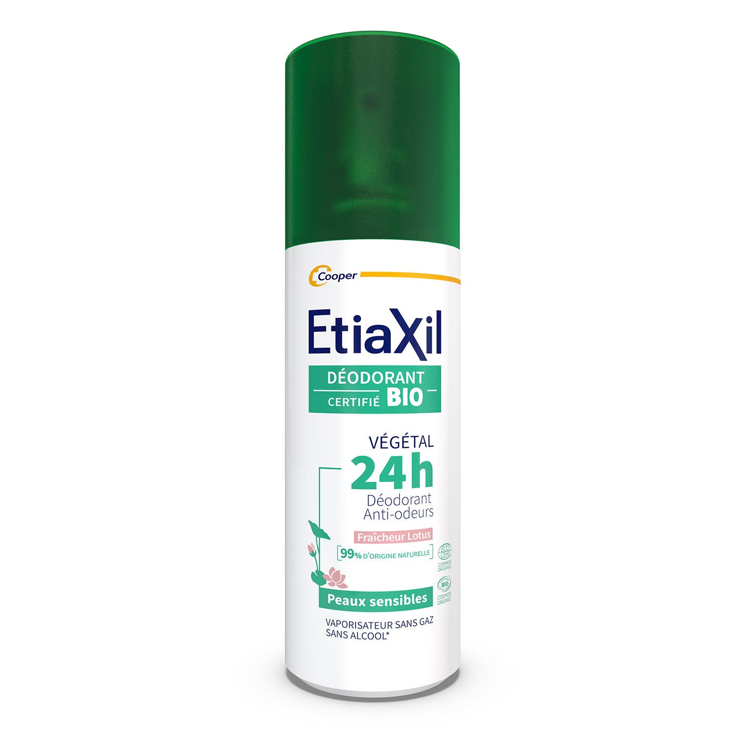 Etiaxil - Déodorant Végétal - Certifié BIO Parfum Lotus 24H - Aisselles - Adapté aux peaux sensibles - Spray - 100 ml