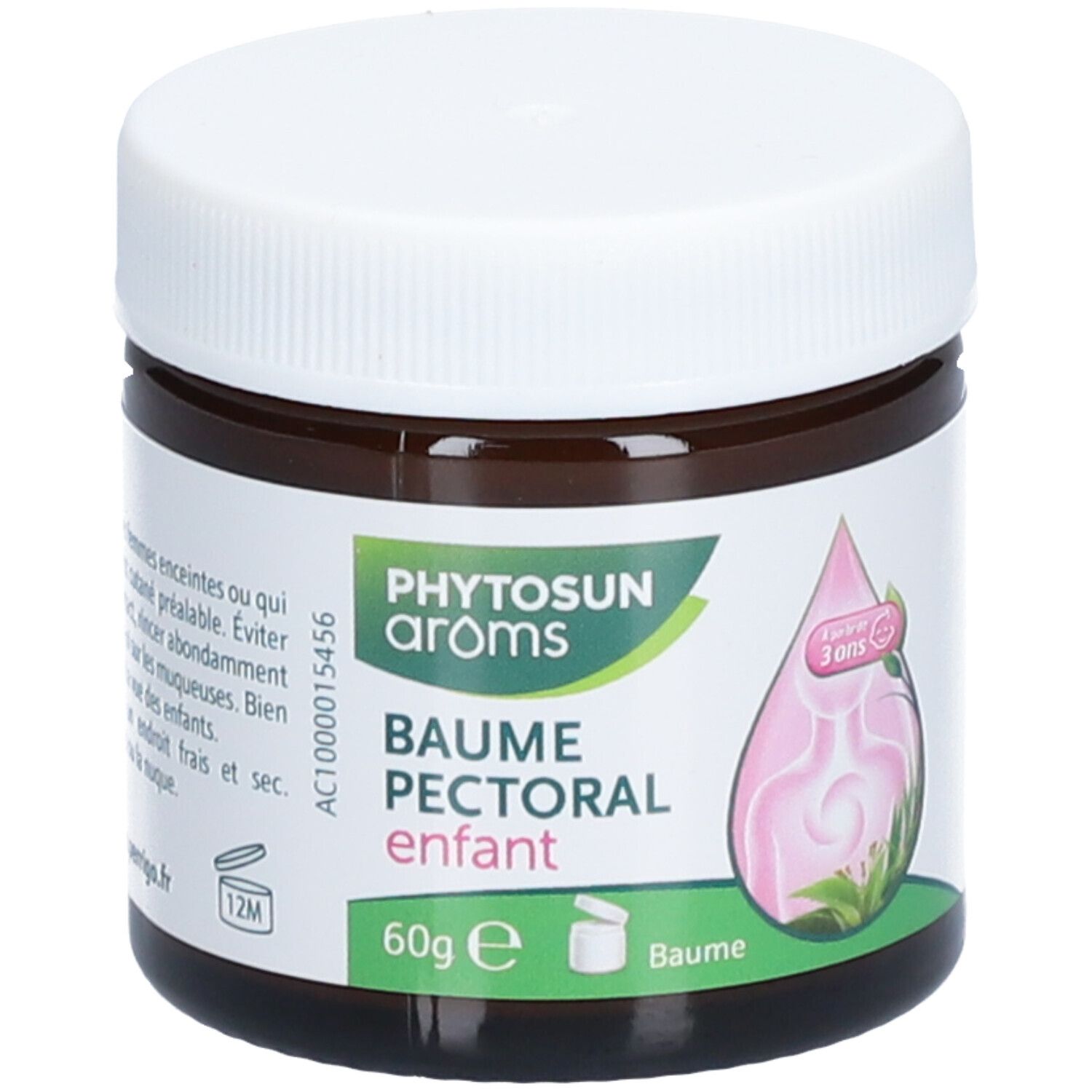 Pot brun avec couvercle blanc. Étiquette avec nom du produit et logo. 60g. Pour enfants dès 3 ans.