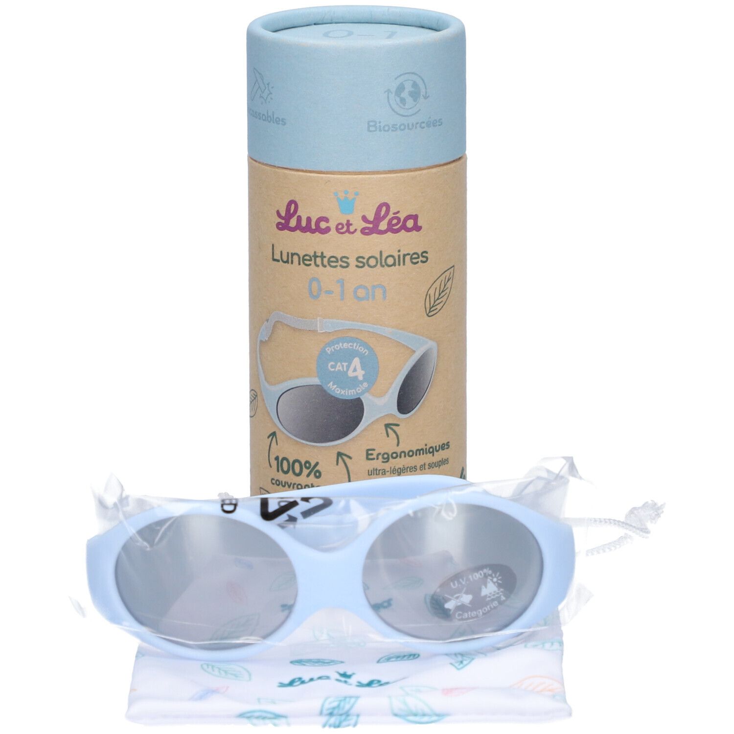 Luc & Léa Lunettes de soleil bébé végétales bleu dragé 0-1 an