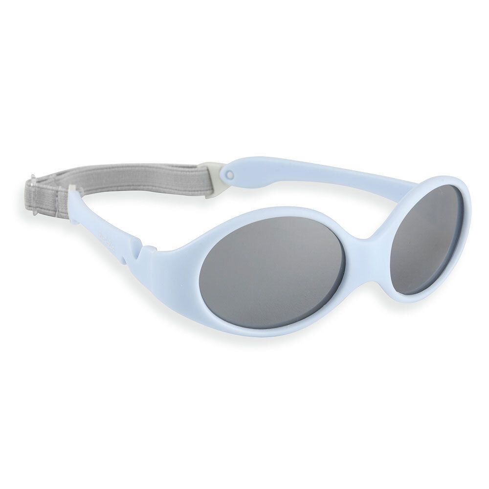 Lunettes de soleil bébé bleues à verres gris. Avec bandeau réglable.
