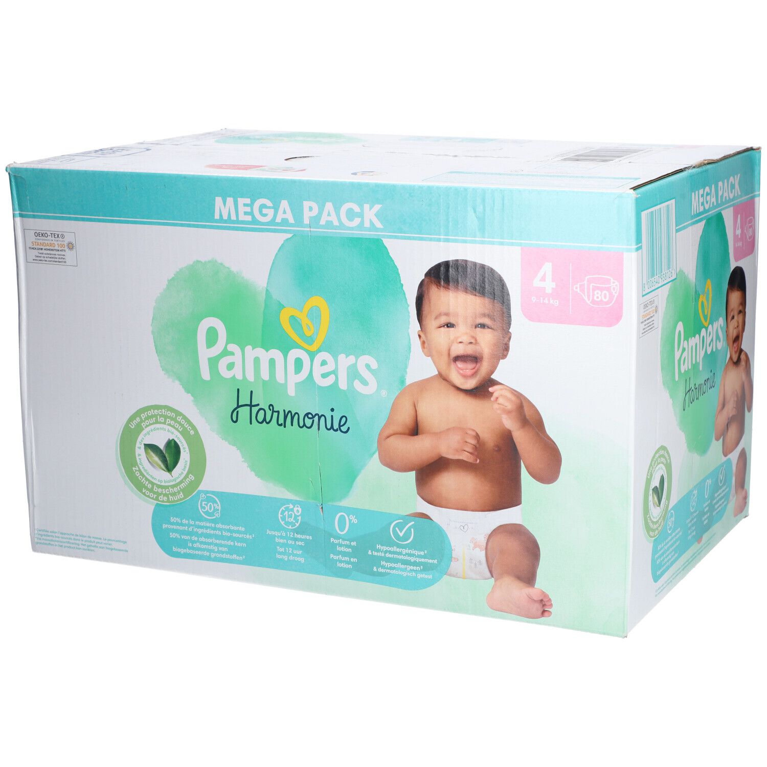 Pampers Harmonie - Couche à base de coton et fibres végétales. Taille 4, 9 kg à 14 kg - me