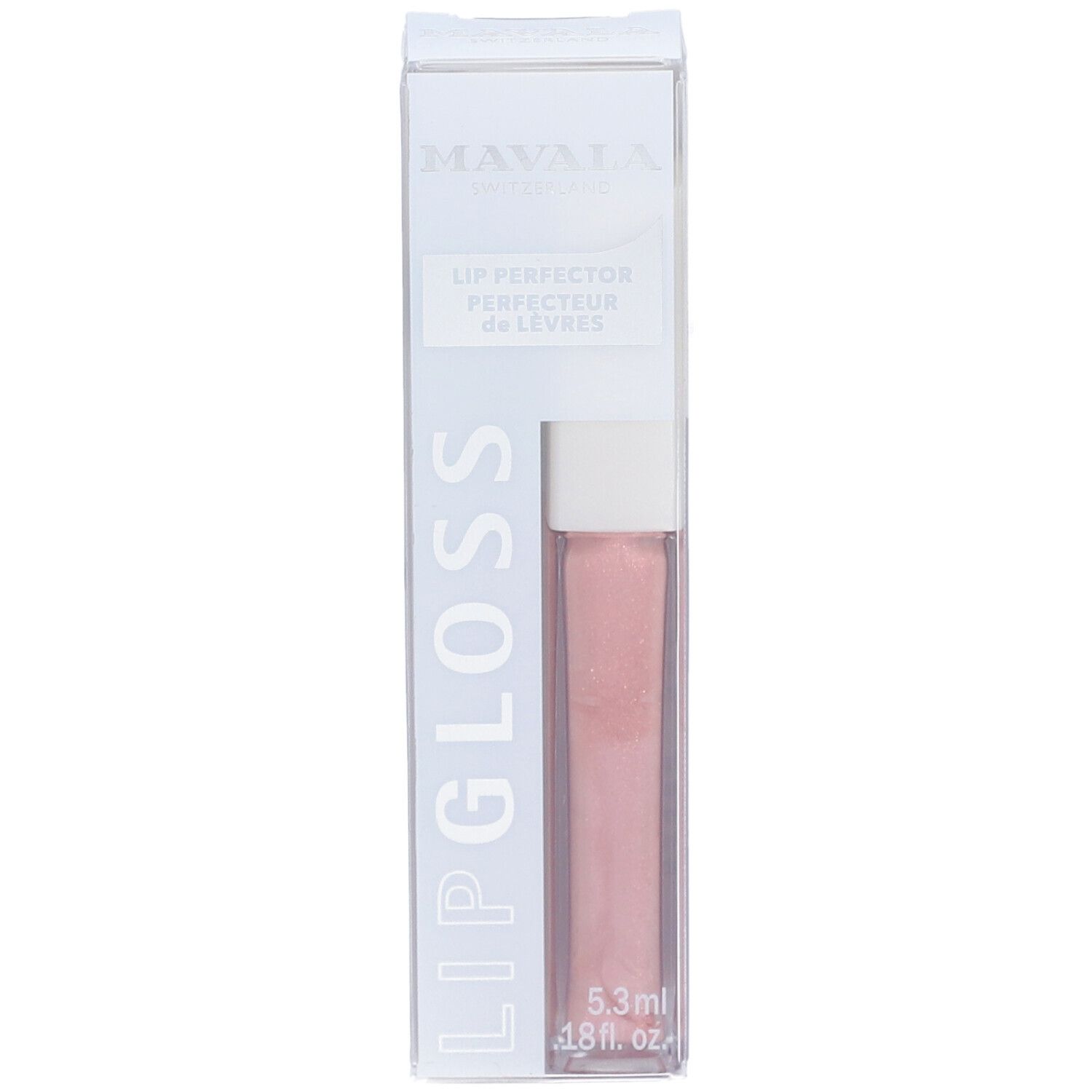 Mavala Lipgloss Mirabelle in Verpackung. Rosa Lipgloss in durchsichtiger Hülle. 5,3 ml.