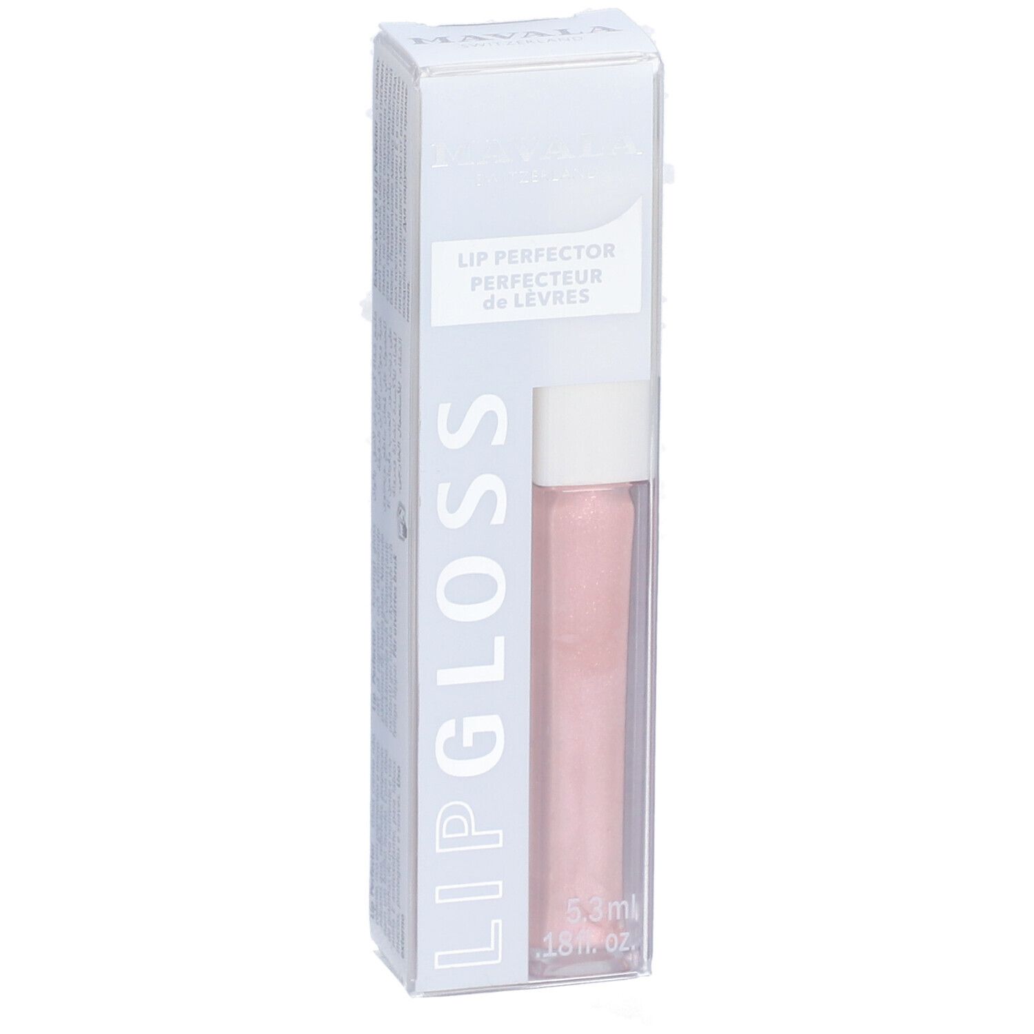 Mavala Lipgloss Mirabelle in Verpackung. Rosa Lipgloss in durchsichtiger Hülle. 5,3 ml.