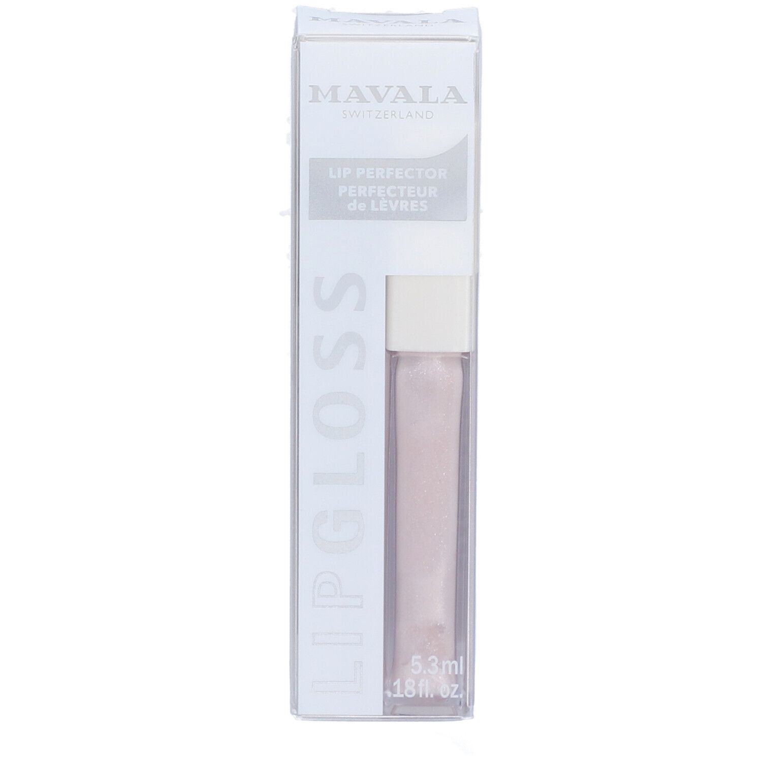 Mavala Lipgloss Granita en emballage. Boîtier transparent avec produit et texte. Volume : 5,3 ml.