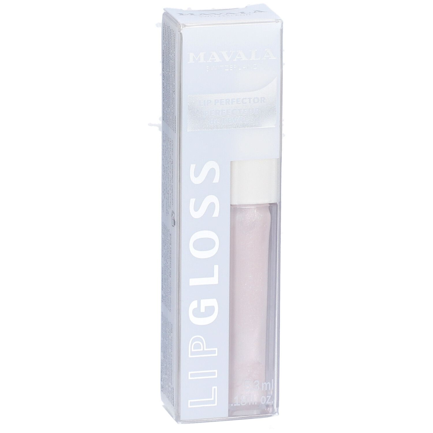Mavala Lipgloss Granita en emballage. Boîtier transparent avec produit et texte. Volume : 5,3 ml.