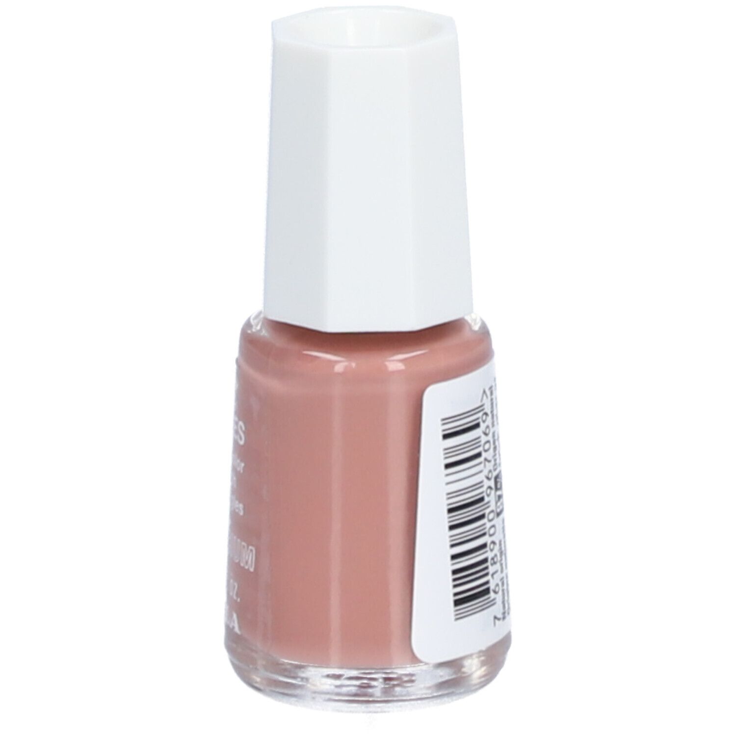 Nagellackflasche, rosa. Aufkleber mit Text und Barcode. Bezeichnung: Natural origin, Smalto unghie, Nagellack.