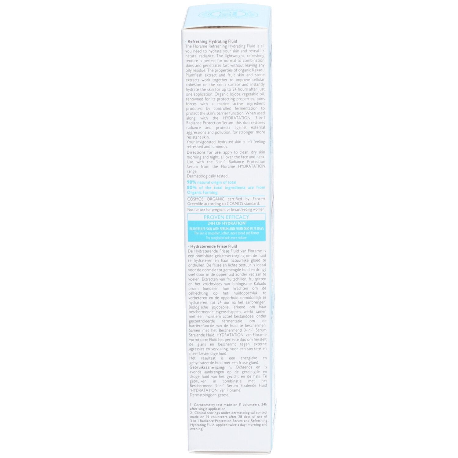 Schachtel, Seitenansicht. Text in französischer Sprache. Produktbeschreibung und Anwendungshinweise.