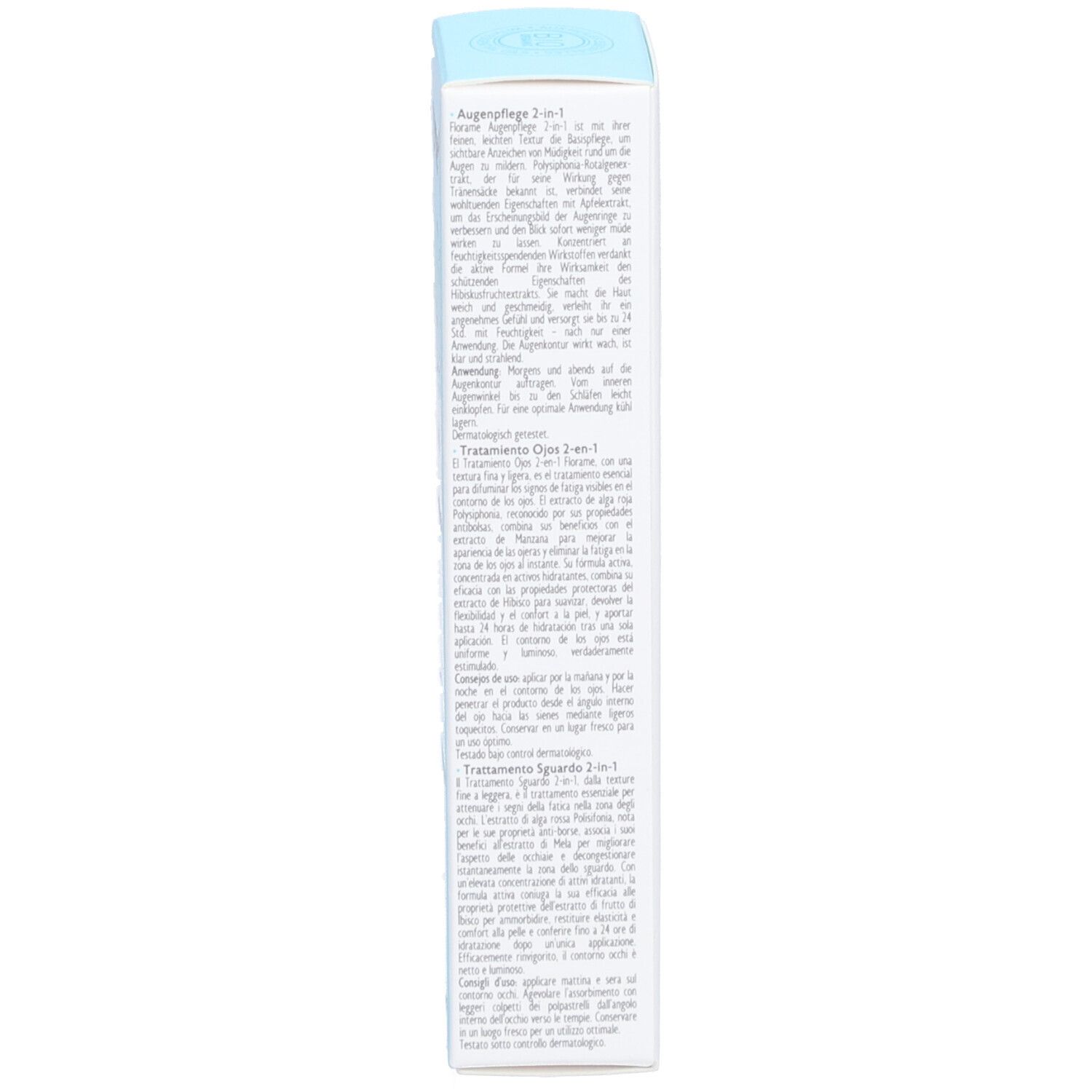 Produktverpackung, Seite. Text: Anwendung, Inhaltsstoffe, COSMOS ORGANIC, Efficacité prouvée Hydratation 24H.