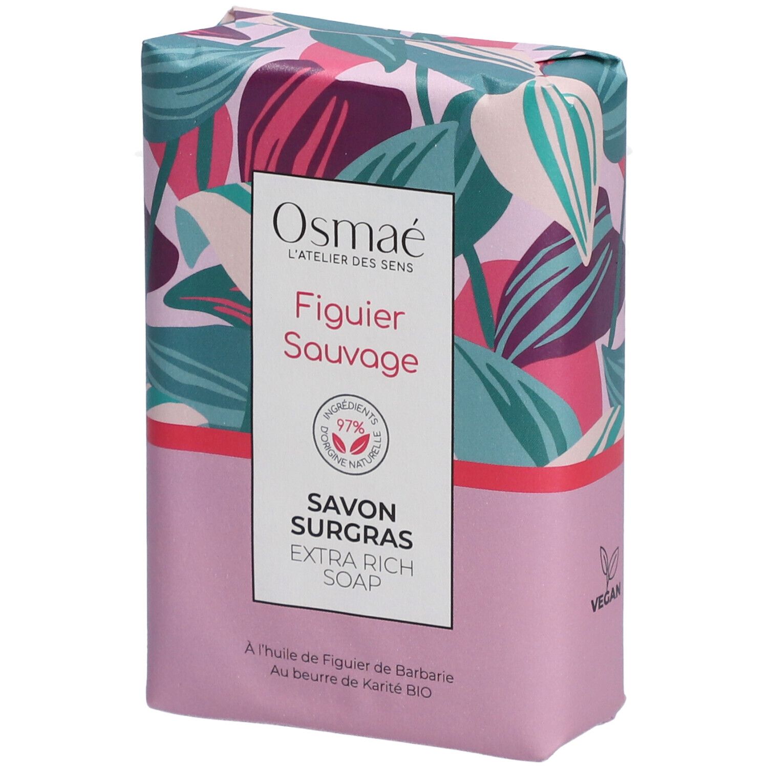 Savon emballé. Marque Osmaé, Figuier Sauvage. Ingrédients naturels à 97%. Vegan.