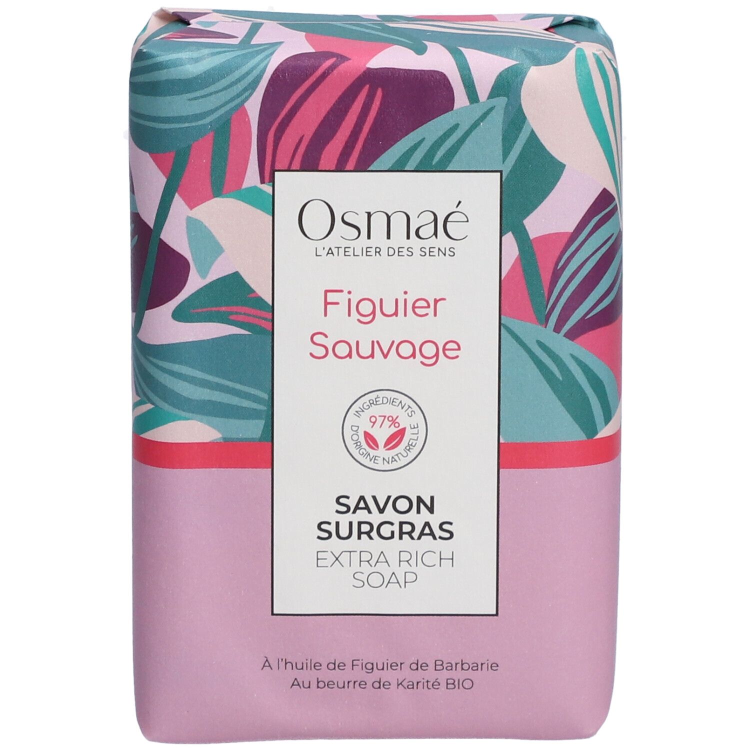 Savon emballé. Marque Osmaé, Figuier Sauvage. Ingrédients naturels à 97%. Vegan.
