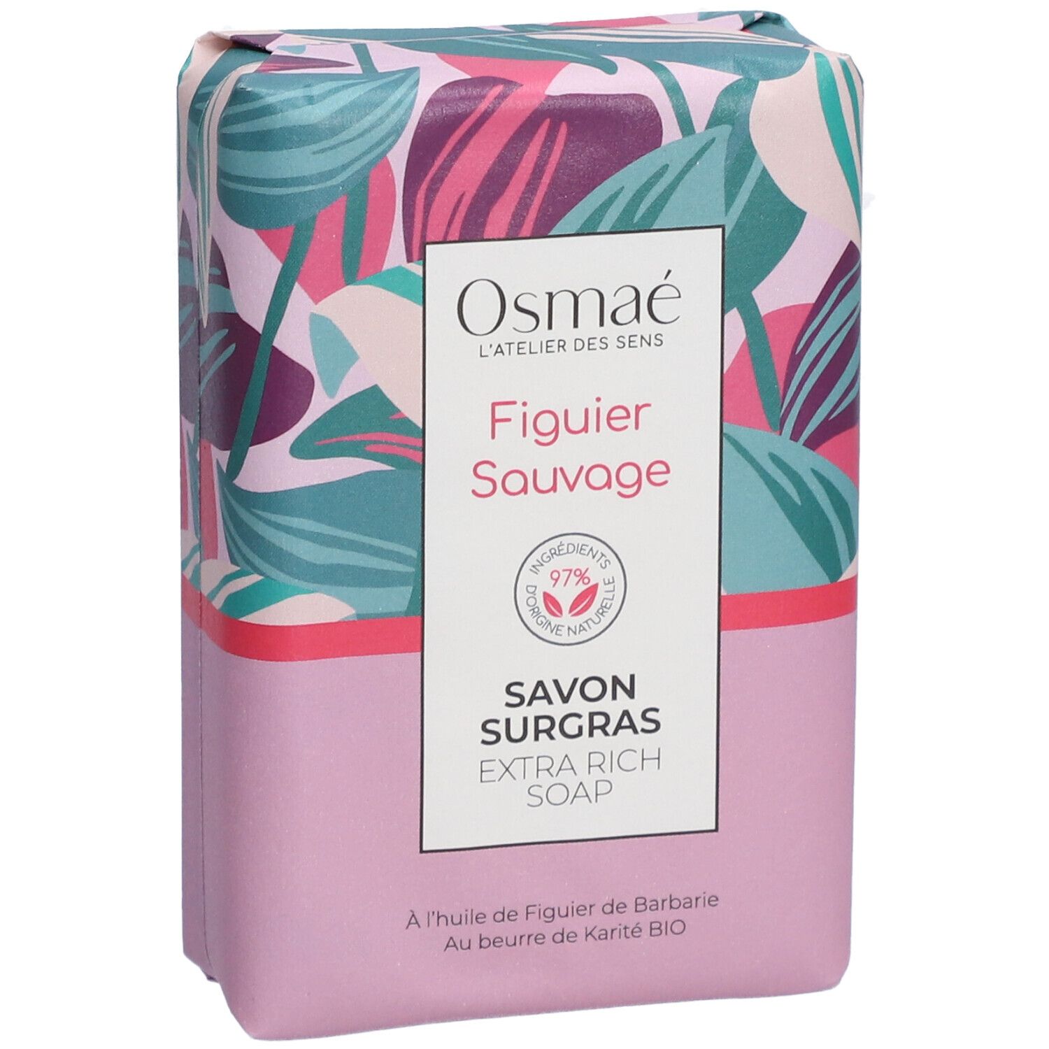 Savon emballé. Marque Osmaé, Figuier Sauvage. Ingrédients naturels à 97%. Vegan.
