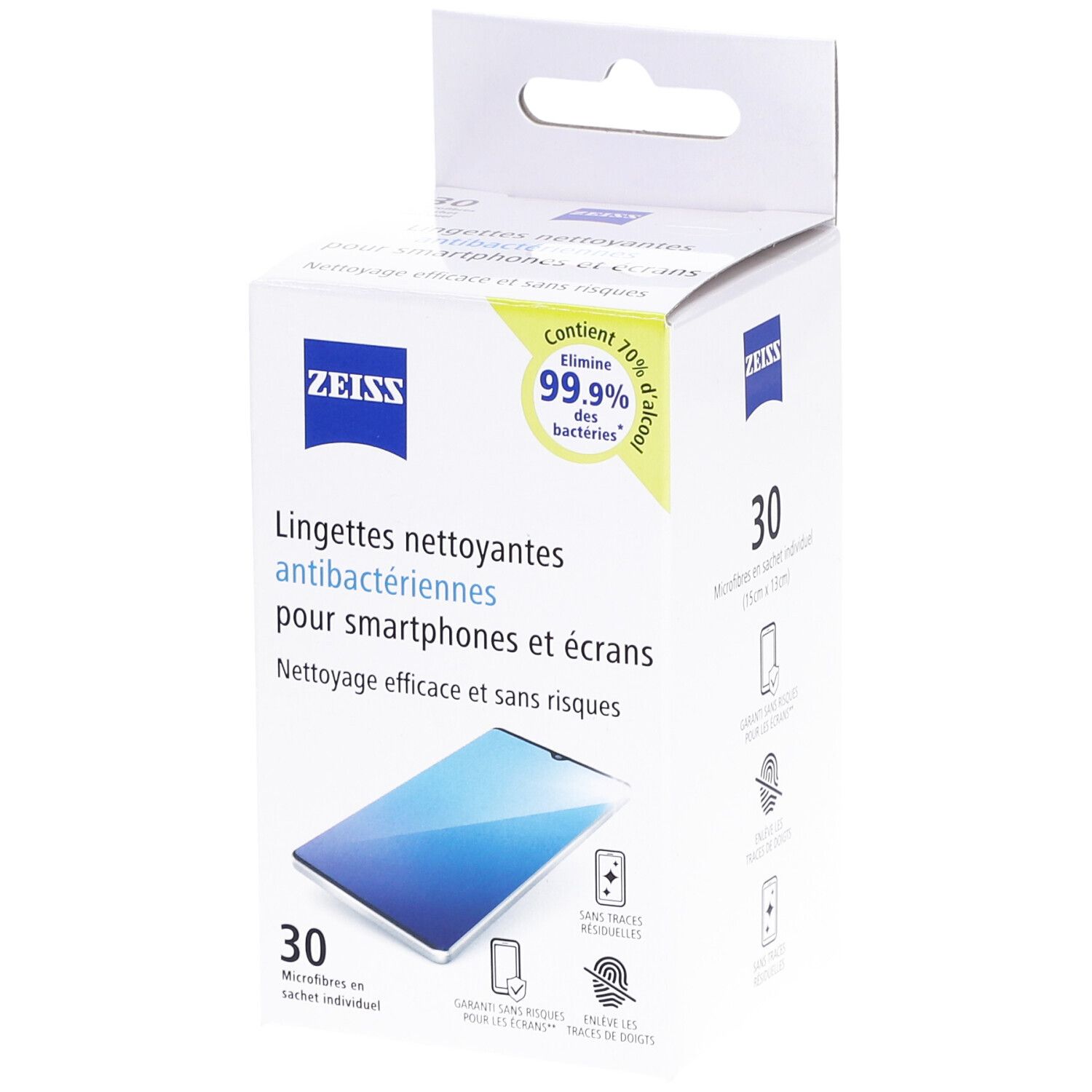Zeiss Lingettes optiques nettoyante antibactérienne pour écrans de smartphone