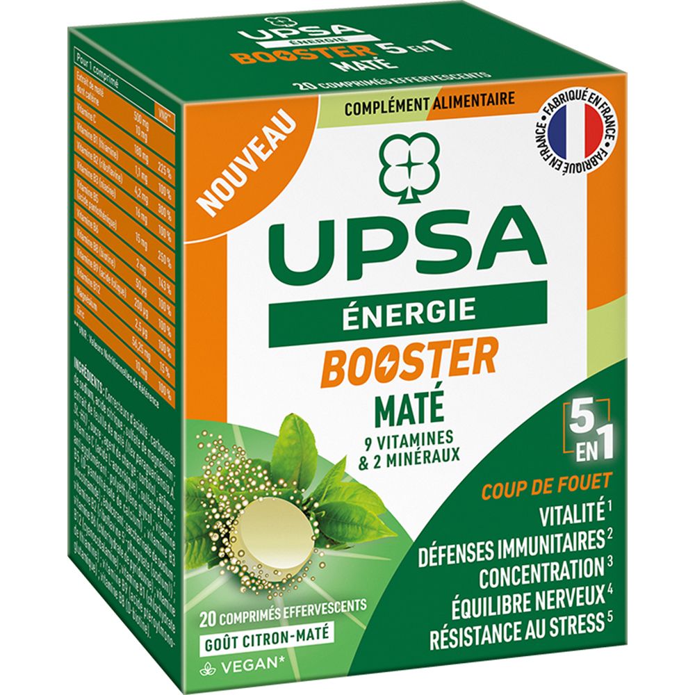 Booster 5 en 1 Upsa - 20 comprimés effervescents - Adulte - Complément alimentaire, vegan, goût citr