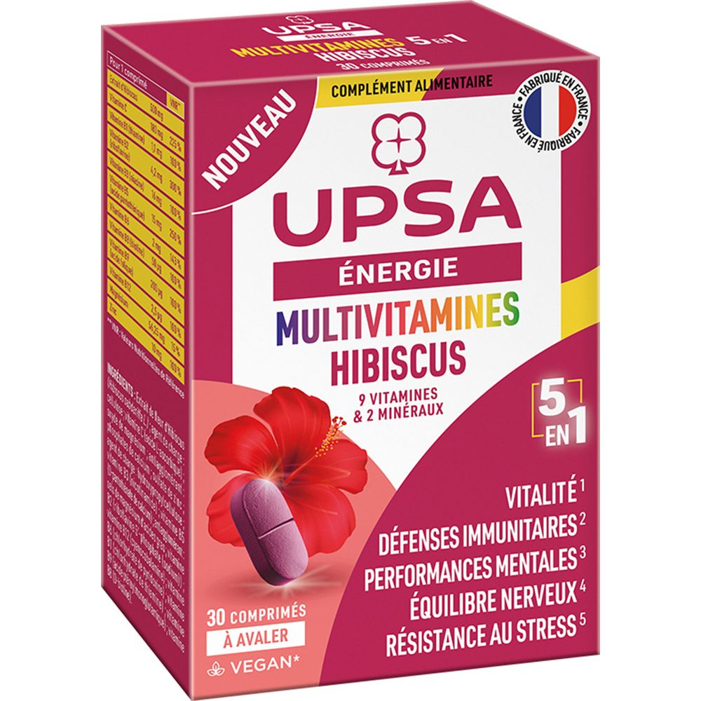 Multivitamines 5 en 1 Upsa - 30 comprimés - Adulte - Complément Alimentaire, vegan - Energie & Forme