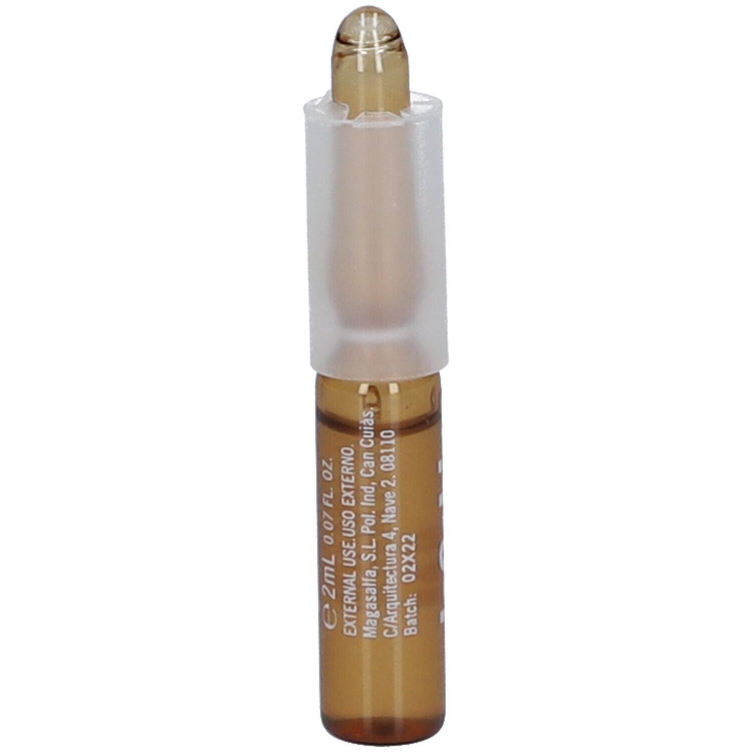 Bruine ampul met witte dop. Opschrift: LaCabine, 10%, 2ml.