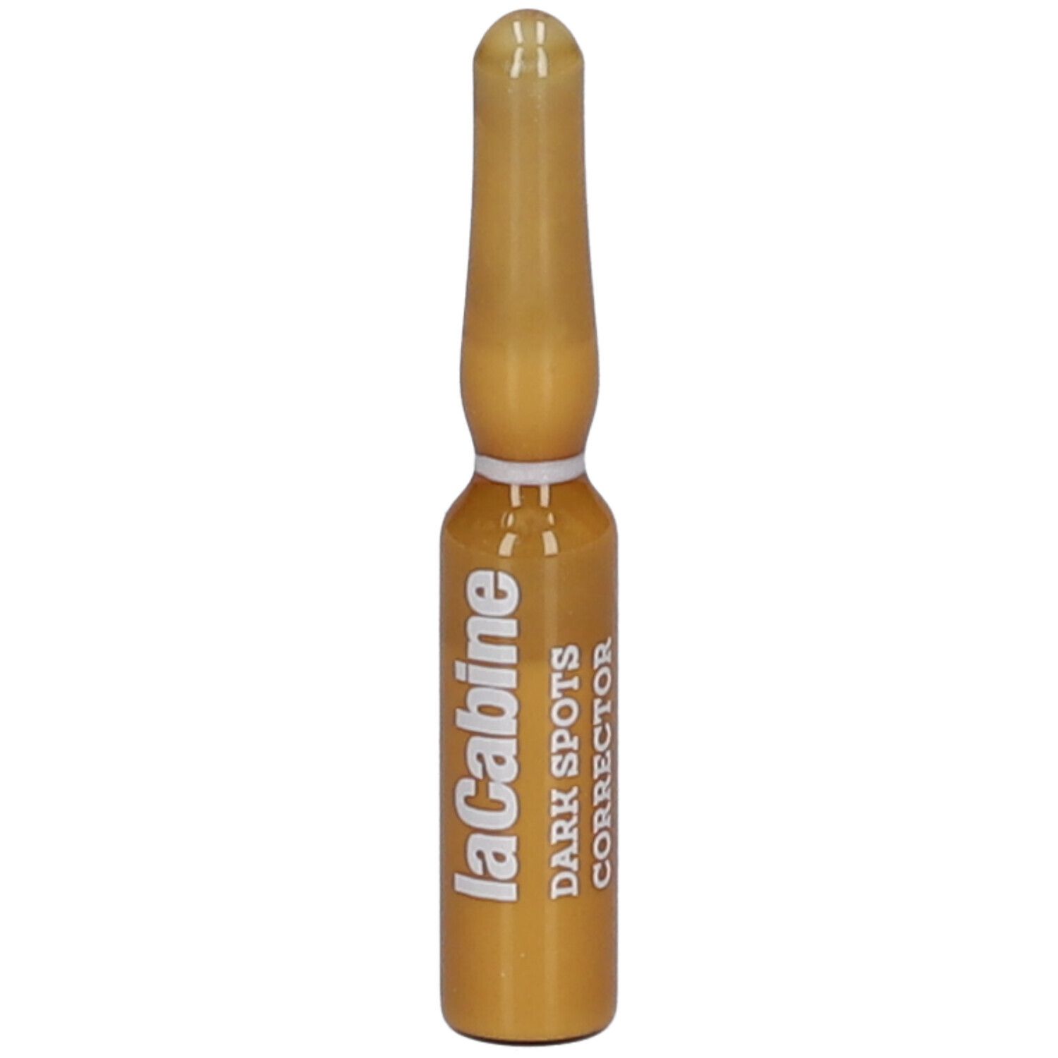 Ampoule dorée avec l'inscription "laCabine" et "DARK SPOTS CORRECTOR".