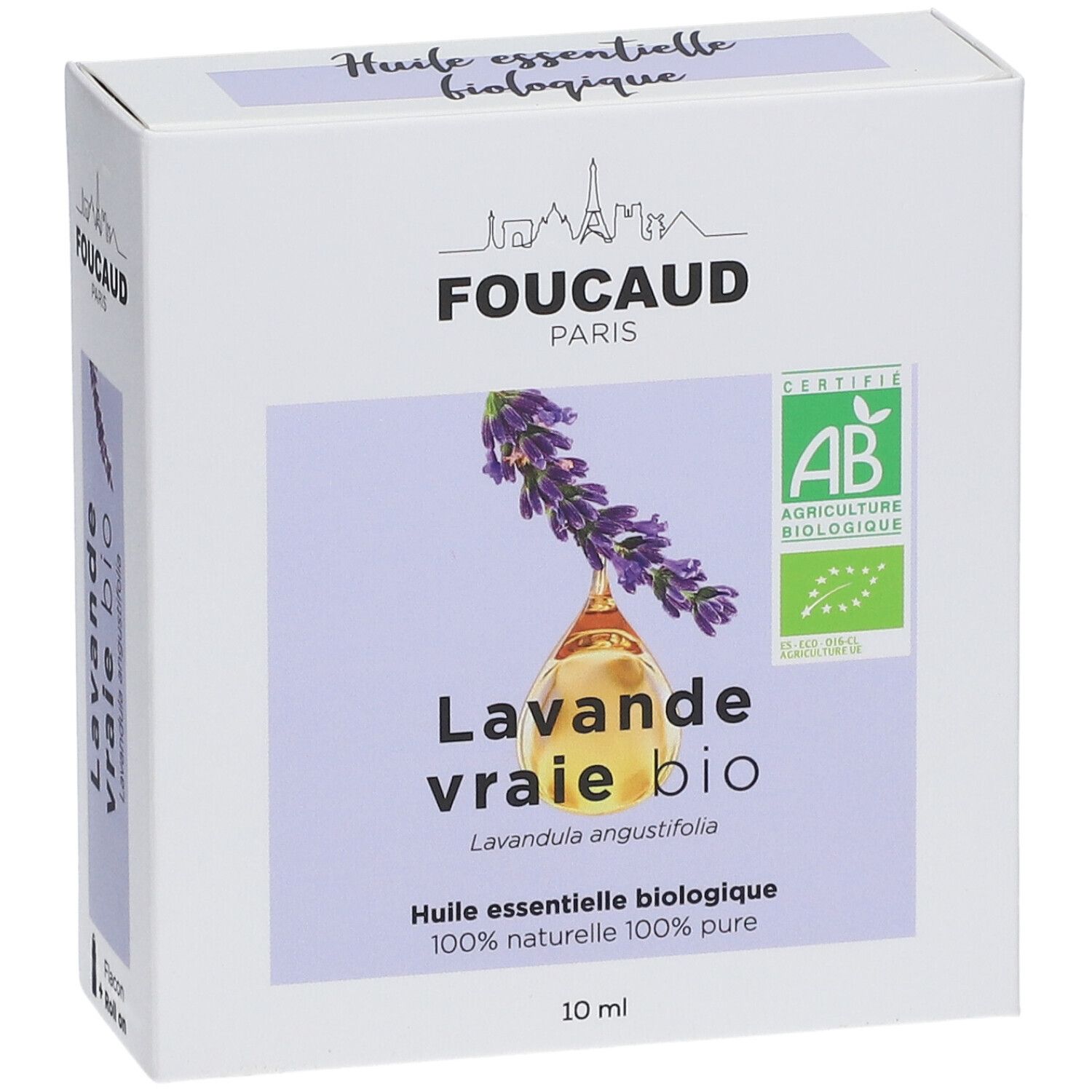 Verpackung mit Lavendel-Öl. Marke FOUCAUD PARIS. Zertifiziert AB Agriculture Biologique. 10 ml.