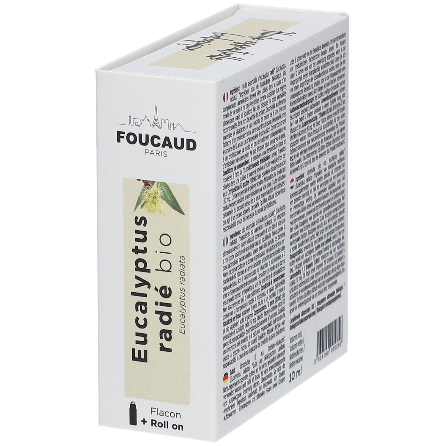 Weiße Verpackung mit Text in mehreren Sprachen. Enthält Informationen zu Inhaltsstoffen und Anwendung.