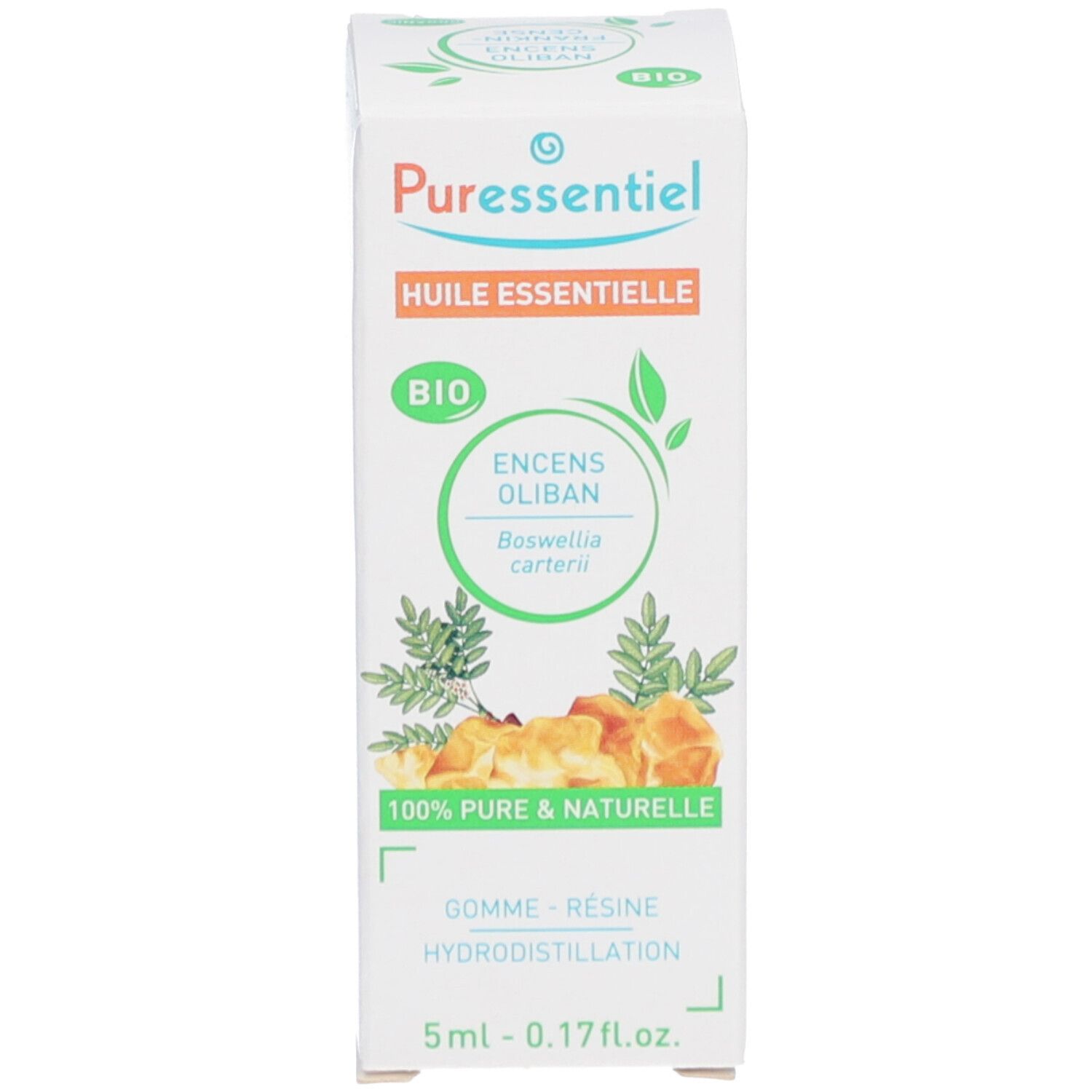Verpackung mit Produktnamen, Bio-Siegel und Inhaltsstoffen. 5ml.