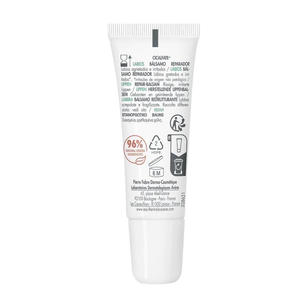 Rückseite der weißen Tube. Text in mehreren Sprachen. Recycling- und Haltbarkeitssymbole.