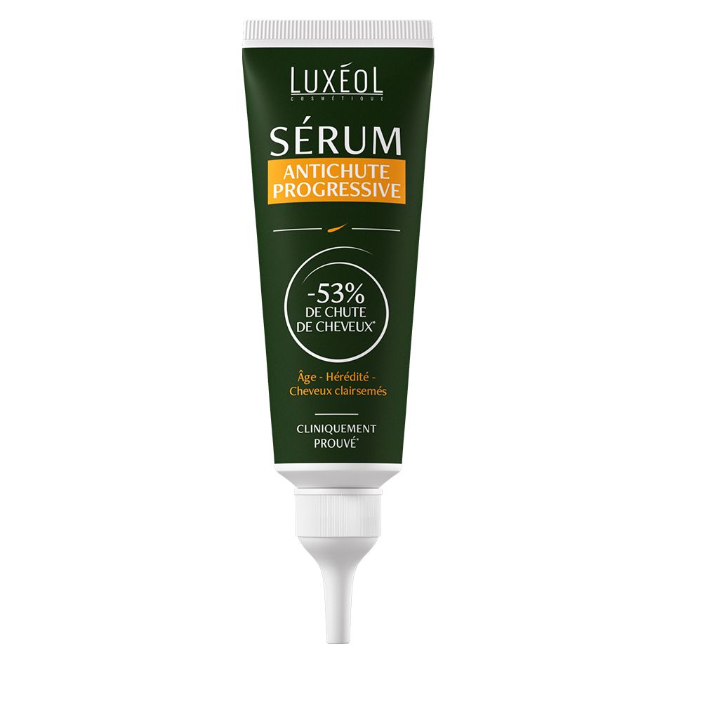 Tube vert LUXEOL Sérum Antichute Progressive. -53% de chute de cheveux. Cliniquement prouvé.