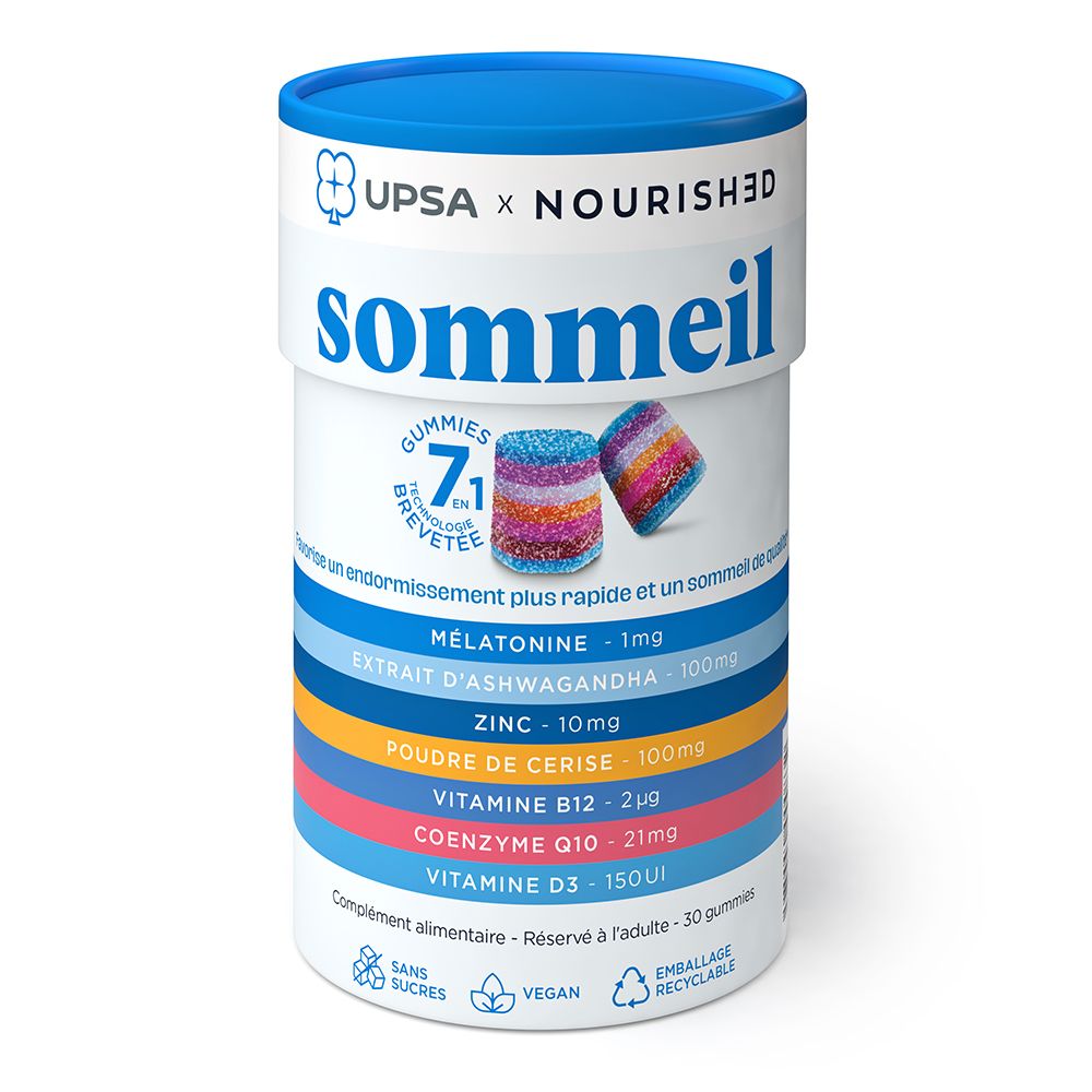 Gummies 7en1 UPSAxNourished Sommeil à base de mélatonine - Adulte - Complément Alimentaire Sans Sucr