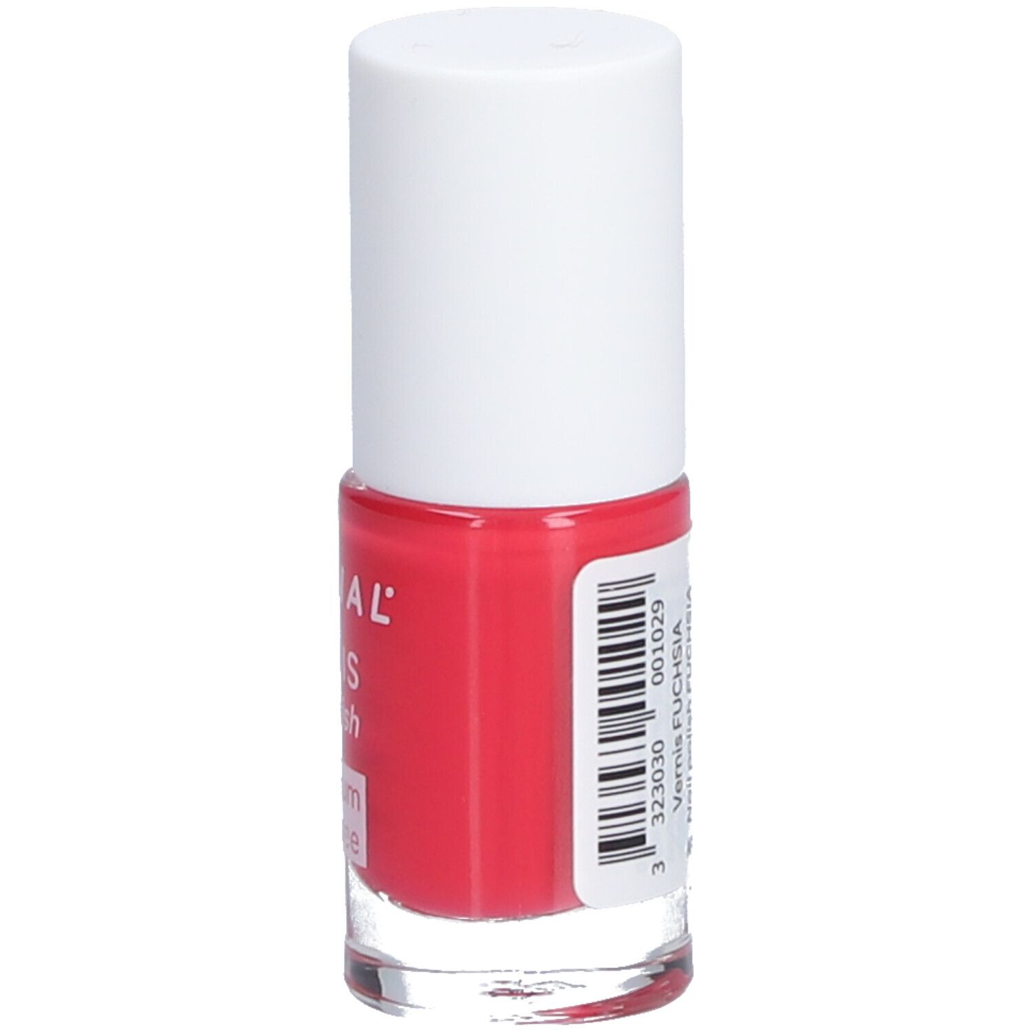 Flacon de vernis à ongles rouge, bouchon blanc. Inscription: ECRINAL, VERNIS, Nail polish, 5 ml.