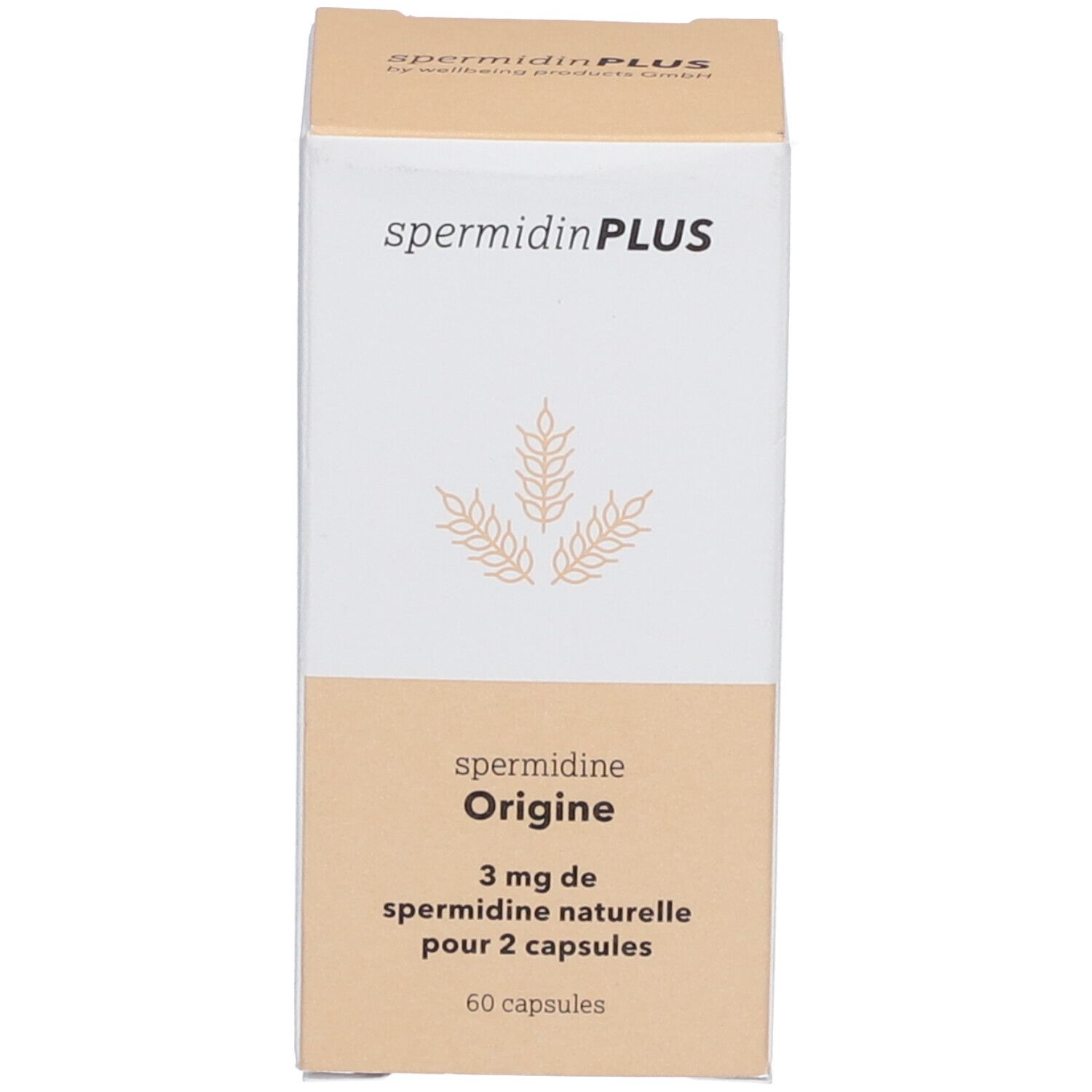 Emballage carton avec "spermidine Origine". Contient 60 capsules.