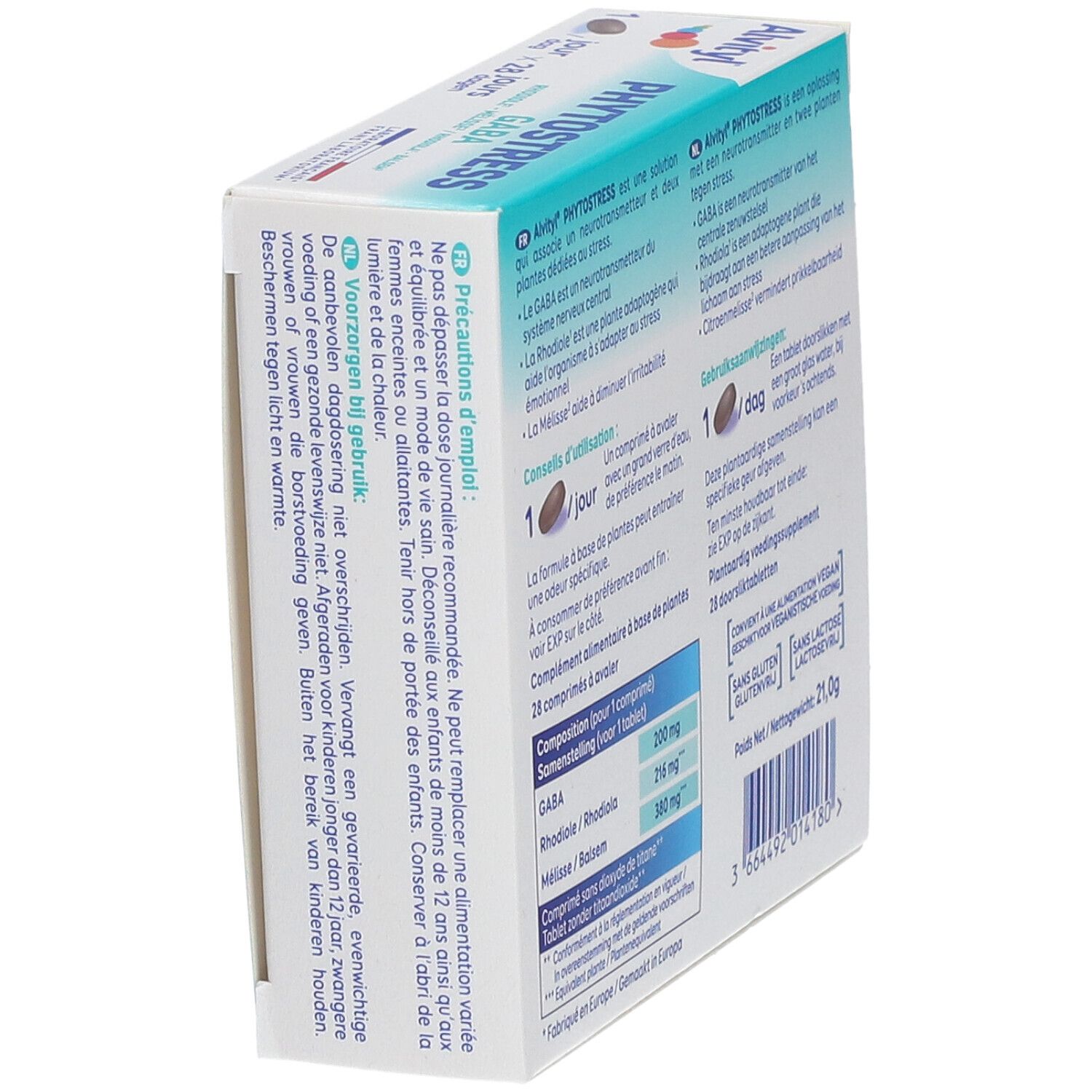 Schachtel, schräg von hinten. Text in Deutsch und Französisch. Produktinformationen und Warnhinweise.
