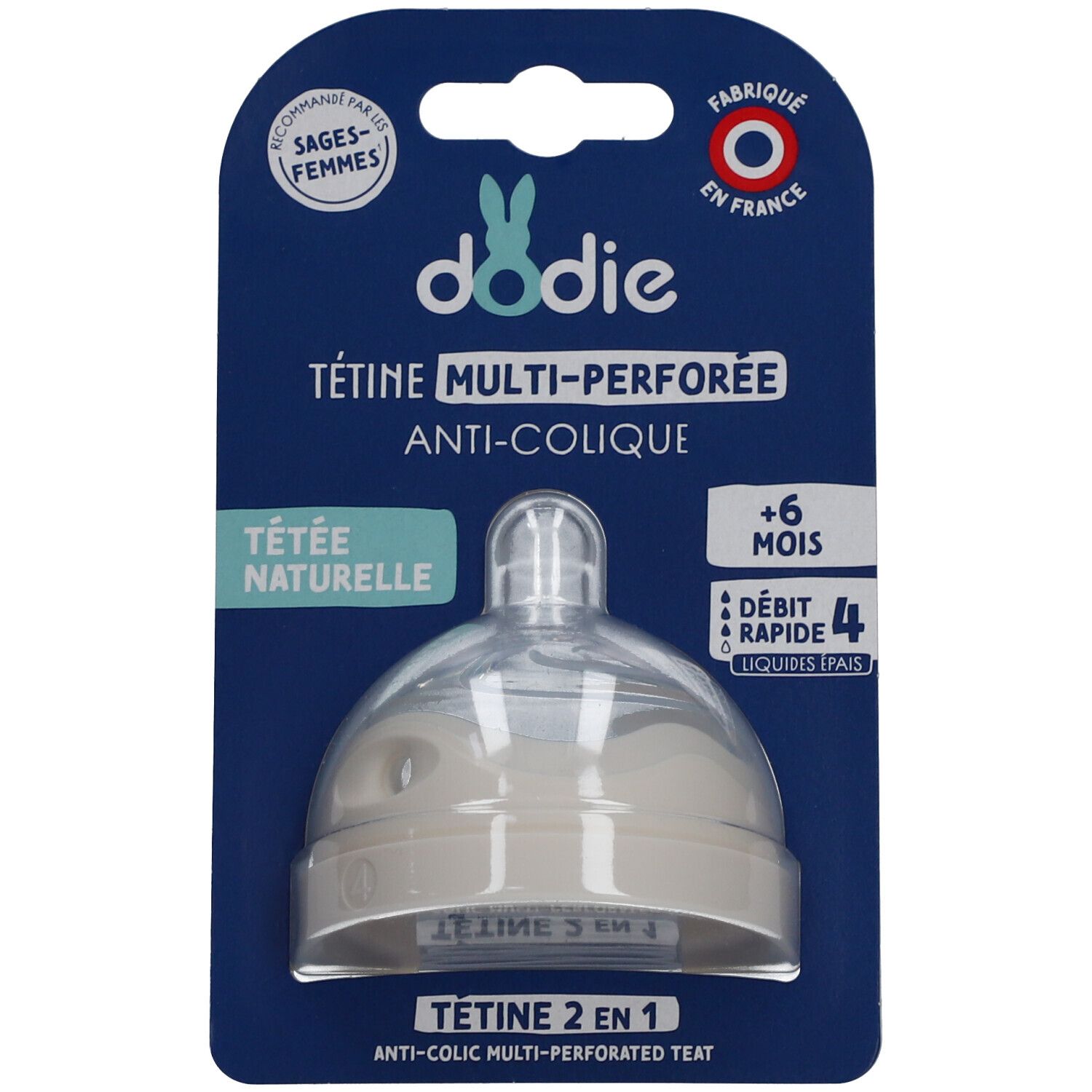 Dodie Tétine Multi-Perforée Anti-Colique Débit 4 Liquipe épais +6M