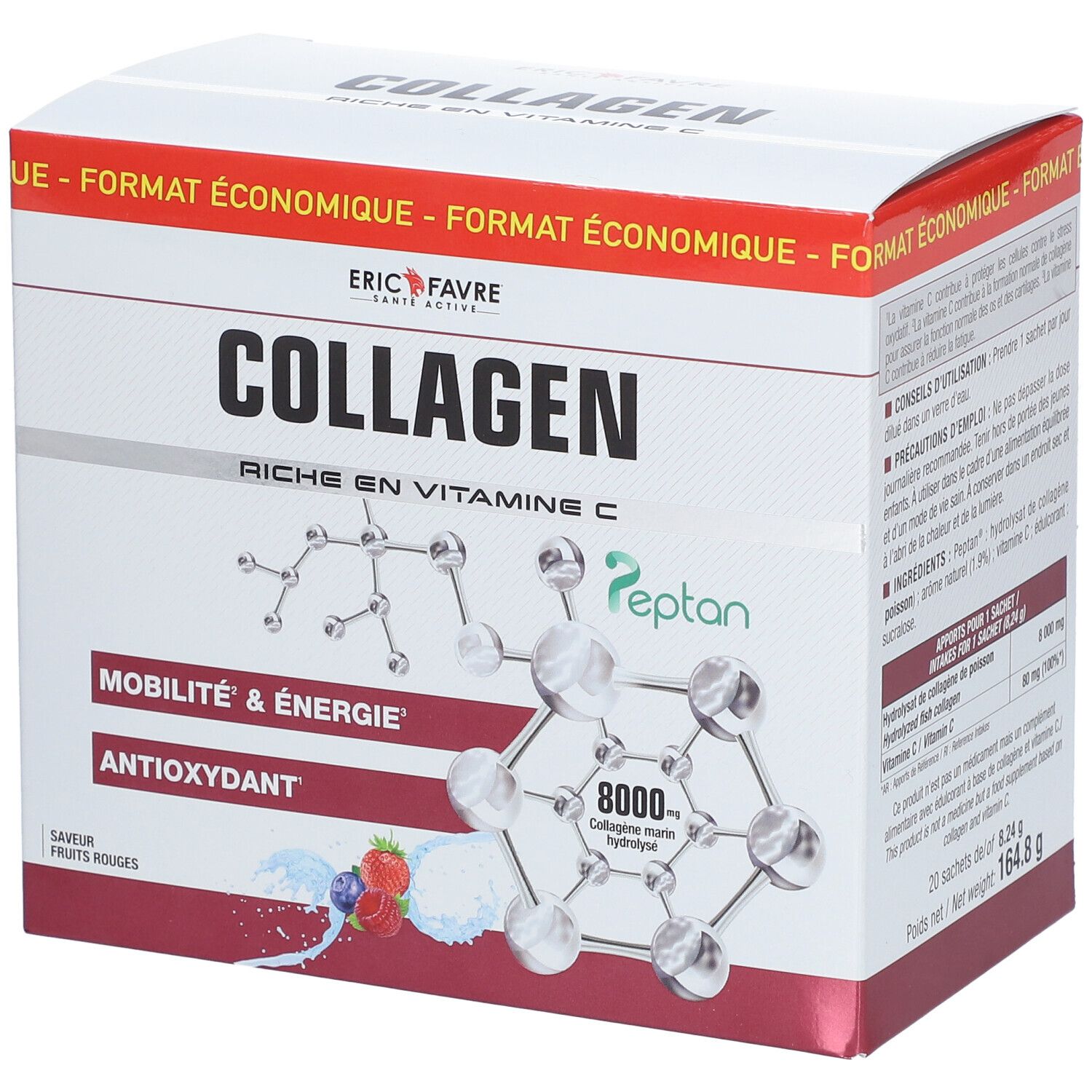 Eric Favre Collagen Peptan en poudre - Collagène marin hydrolysé et enrichi en vitamine C