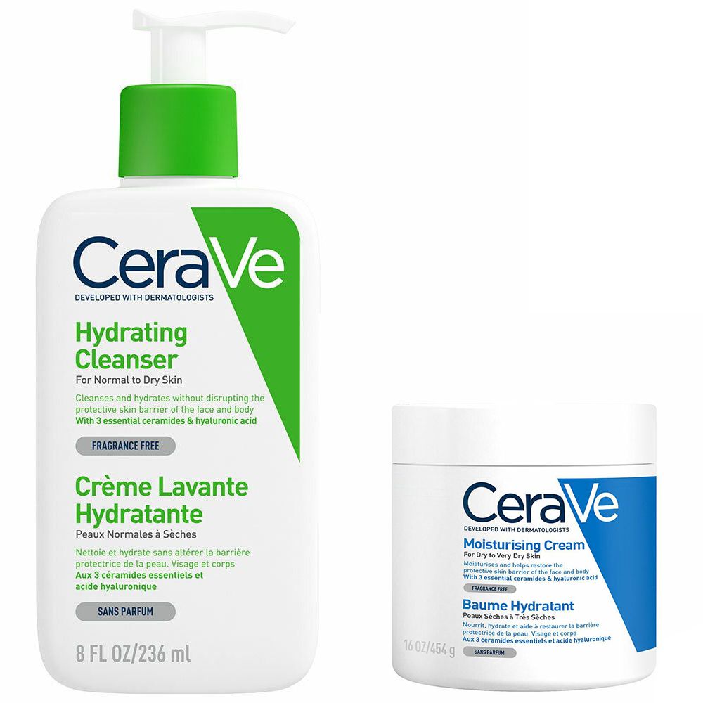 CeraVe Crème Lavante Hydratante visage et corps + Baume Hydratant visage et corps