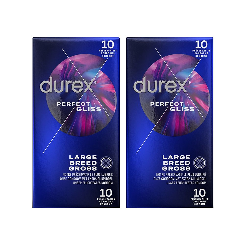 Durex Préservatifs Perfect Gliss - 2 x 10 Préservatifs - Idéal pour le Sexe Anal
