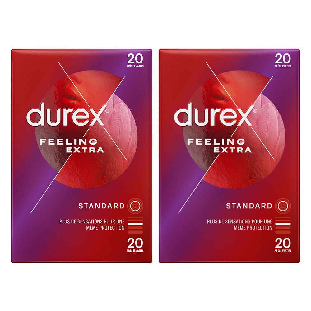 Durex Préservatifs Feeling Extra - 2 x 20 Préservatifs Fins et Extra Lubifiés
